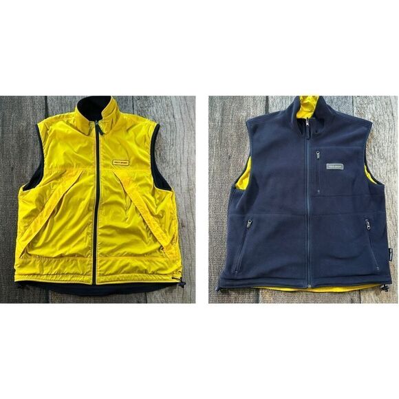 VTG Polo Sport Polartec Men's Large Yellow Blue Reversible Vest Coat - Picture 1 of 12